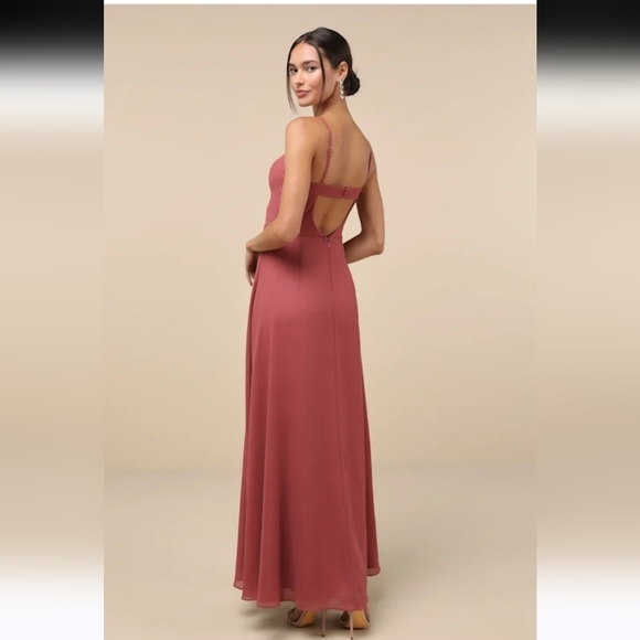 Lulus Stunning Grace Rusty Rose Cutout A-Line Maxi Dress Womens Size Small New - Picture 2 of 13
